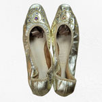 60s Vintage Metallic Gold Rhinestone Embellished USA Made Ballet Slipper Size 8 Photo 3