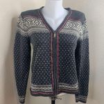Woolrich Full Zip Ramie Cotton Nordic Fair Isle Sweater Women’s Sz S Gray Red Photo 1
