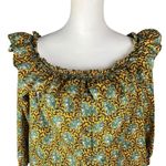 J.Crew  Blouse Women’s Size 14 Yellow Off Shoulder Elephant Print Ruffle Cropped Photo 3