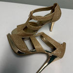 Fioni Fiona Elegant Size 6.5  Gold High Heels with zip front Party Wedding Dressy Photo 0