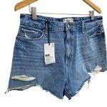 Paige Margot High Rise Distressed Raw Hem Denim Shorts In Kat Destructed NWT Photo 3