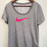 Nike  Dri Fit T Shirt Womens XL Athletic Gray Heather Short Sleeve  Pink Swoosh Photo 0