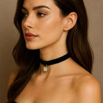 Black Velvet Choker Necklace Silver Pendant Charm Gothic Minimalist NWT Photo 0
