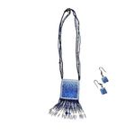 American Vintage  Hand Beaded Necklace and Earrings Set Blue Ombre Photo 0