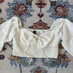SheIn  White Puff Sleeve Cropped Smocked Blouse Milkmaid Large NWT Photo 1