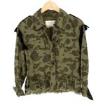 ZARA Womens Camo Embroidered Pompom Tassel Frayed Hem Peplum Jacket Green XS Photo 0