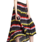 Free People  Black Rainbow Stripe High Low Crinkle Pleat Midi Skirt Boho Small Photo 0