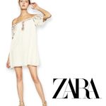 ZARA | XS | Embroidered Off The Shoulder Gauzy Short Sleeve Cover Up Mini Dress Photo 1