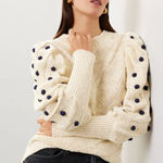 Marie Oliver White Balloon Sleeve Sweater XL Cottage Cotton Bobble Designer $258 Photo 0