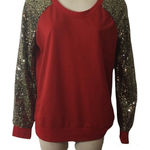 XTaren  Red Crewneck Gold Sequins on Black Sleeves Sz S XC Photo 0
