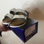 Birkenstock Arizona Leather Soft Footbed in Metallic Silver NEW 40 / L9 Photo 1