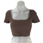 Aritzia Babaton Women's Brown Short Sleeve Ribbed Knit Sculpt Crop Top Size M Photo 0