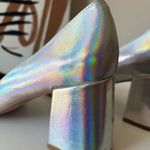 Zac Posen  Silver Holographic Pointed‎ Toe Slip On Block Heel Leather Pumps 8.5 Photo 5