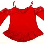 Red Crochet Lace Cold Shoulder Cami Peplum Flare Dress Top Size M Photo 0