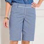 Talbots PERFECT SHORTS - 9.5” SUNRISE GINGHAM Blue white size 14p petite Photo 0