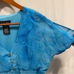 Beautiful Y2K K Studio aqua blue button collar babydoll flowy stitched trim top Size 14 Photo 4