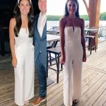 Dessy Collection Strapless Notch Crepe Jumpsuit Ivory White 3066 Wide Leg 10 Photo 3