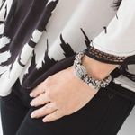 Chico's Chico’s Elsa Beaded Stretch Bracelet EUC Sz OS Braided Silver Black Tan White Photo 8