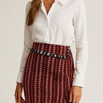 Eva Franco Red Blue White Geometric Print Wool Poly Blend Pencil Skirt With Slit Size 2 Photo 0