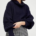 Free People Cowl Neckline Be Yours Pullover Chunky Knit Sweater Black Sz Medium Photo 0