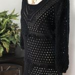 Le Moda Black Crochet Open Knit Tunic Sweater Women’s Scalloped Hem Long Sleeve Size M Photo 2