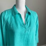 Isaac Mizrahi  | Aqua 100% Linen Button Down Blouse Sz M Photo 1