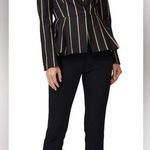 Self Portrait Self-Portrait Tailoring Peplum Blazer Vertical Stripes Black & Tan Flattering 6 Photo 0