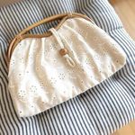 Vintage 70’s White Eyelet Cotton Lace Clutch Purse Bamboo Handles Photo 0