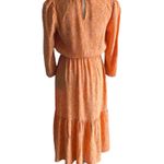 A New Day Stunning midi dress, orange with little pink flowers, ruffle bottom, excellent condition, size xs Measurements: Bust: armpit to armpit 18 inches Waist: side to side 13-16 inches Length: shoulder seam to bottom 44 inches Photo 4