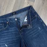 EXPRESS  Tuliped Zig Zag Raw Hem Mid Rise Crop Boyfriend Jeans Blue Size 8 Photo 5