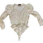 White Birch White Sequin Bodysuit Size L Puff Sleeve V Neck Holiday Party Fairy Photo 4