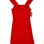 New Cremieux Dress Womens 4 Midi Smocked Back Ruffle Shoulder Summer Red Coastal Photo 1