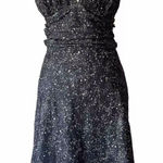 EXPRESS Y2K Vintage Silk Halter Dress Ruched Front Gold Splatter NYE Holiday Festive Photo 0