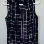 Banana Republic Navy Checkered Sleeveless Blouse Photo 0