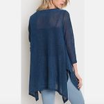 Umgee Gold / Tan Open Weave Knit Asymmetrical Sharkbite Hem 3/4 Sleeve Tunic Top Photo 2