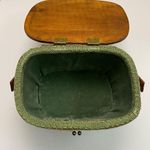 Vintage Basket Purse Molded Floral Velour Wood Lined Picnic Style Green Yellow Photo 12