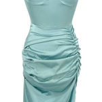 Cider Illusion Ruched Midi Dress Light Blue Size XS NWT Photo 0