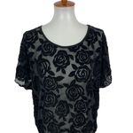 Suzy Shier  Top Large Black Short Sleeve Sheer Blouse Night Out Clubwear Sexy Photo 1