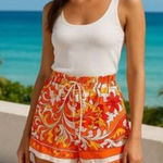 ZARA High Waist Floral Silk Feeling Shorts Red and Orange Paisley XS Photo 0