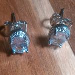 Simulated Blue and White Diamond Silvertone Brass Stud Earrings Photo 4