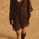 ZARA  linen dress mini bohemian hippie Chic brown Dress with Paisley Pattern Photo 9