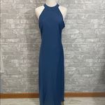 VICI Steel Blue Hollyn Halter Neck Satin Midi Dress Photo 1