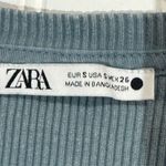 ZARA Ribbed Ruffle Sleeve Tank Top Small S Slate Blue Gray Cotton Stretch Casual Photo 6