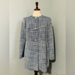 ZARA  New Blue White Round Collar Long Structured Blazer Shoulder Pads Size XL Photo 8