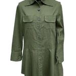 VTG Barbies Long Sleeve Button Up Tunic Top Military Green Women’s S/M Minidress Photo 0
