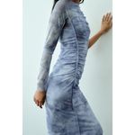 ZARA  One Sleeve Asymmetrical Tulle Mesh Lined Midi Dress Blue Photo 1