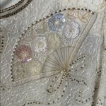 Laurence Kazar NWT Vintage Silk Sequin Beaded Ivory Fan Short Sleeve Top SMALL p Photo 4