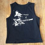 Guitar Print Sleeveless Crop Tank Y2K Ribbed Women's S Grunge Streetwear Goth Black Photo 0