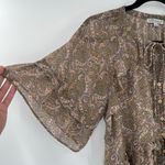 Wishlist  Apparel Boho Peasant Womens Top Sz M Olive Indie Paisley Sheer Ruffle Photo 3