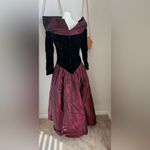 Vintage ILGWU Black & Burgundy Velvet Floral Formal Dress, Size 14 Photo 3